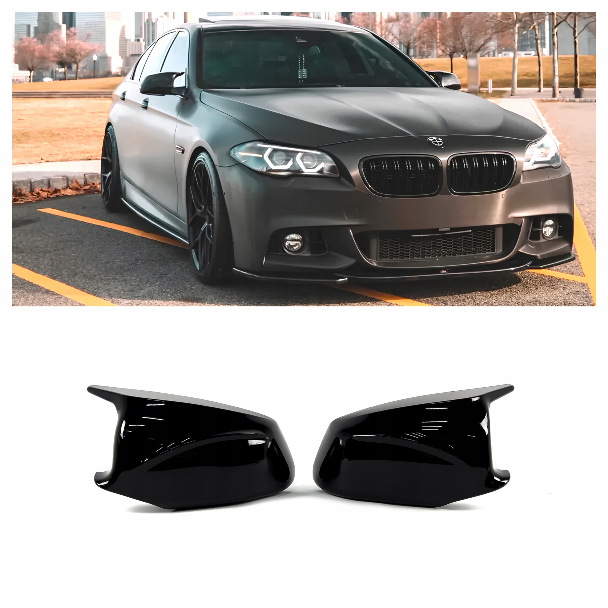 Nakładki obudowa lusterka BMW F10 F11 Przedlift M-Style Czarny Połysk (2009-2013) - obrazek 1