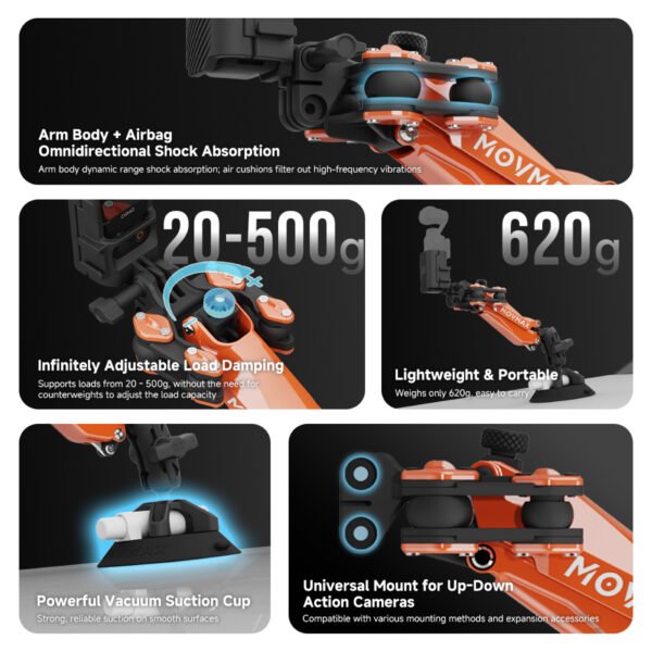 MOVMAX NANO ORANGE – stabilizator do kamer sportowych i DJI Osmo / Insta360 - obrazek 3