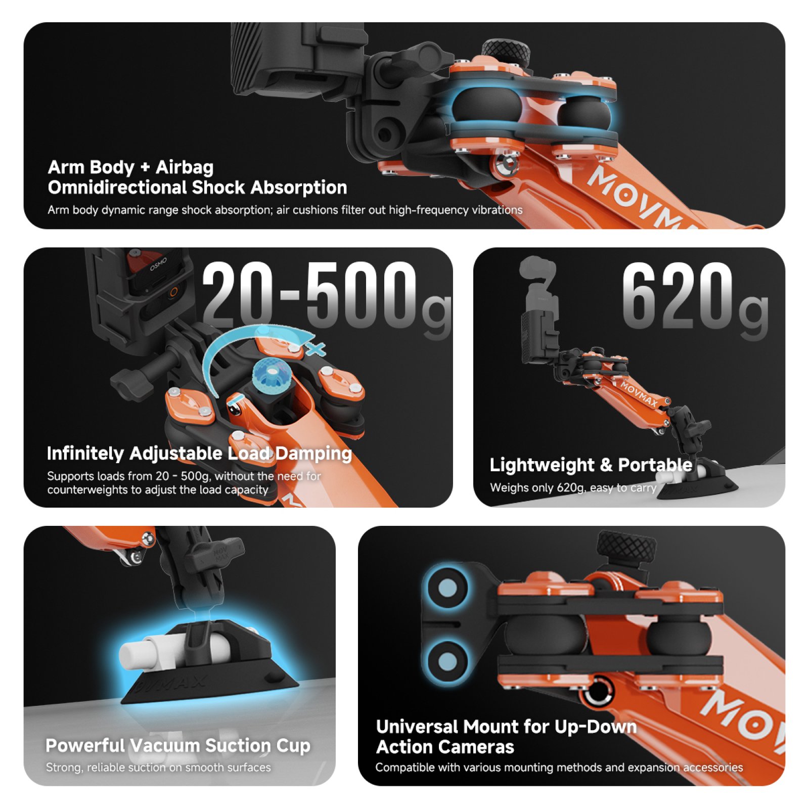MOVMAX NANO ORANGE – stabilizator do kamer sportowych i DJI Osmo / Insta360 - obrazek 3