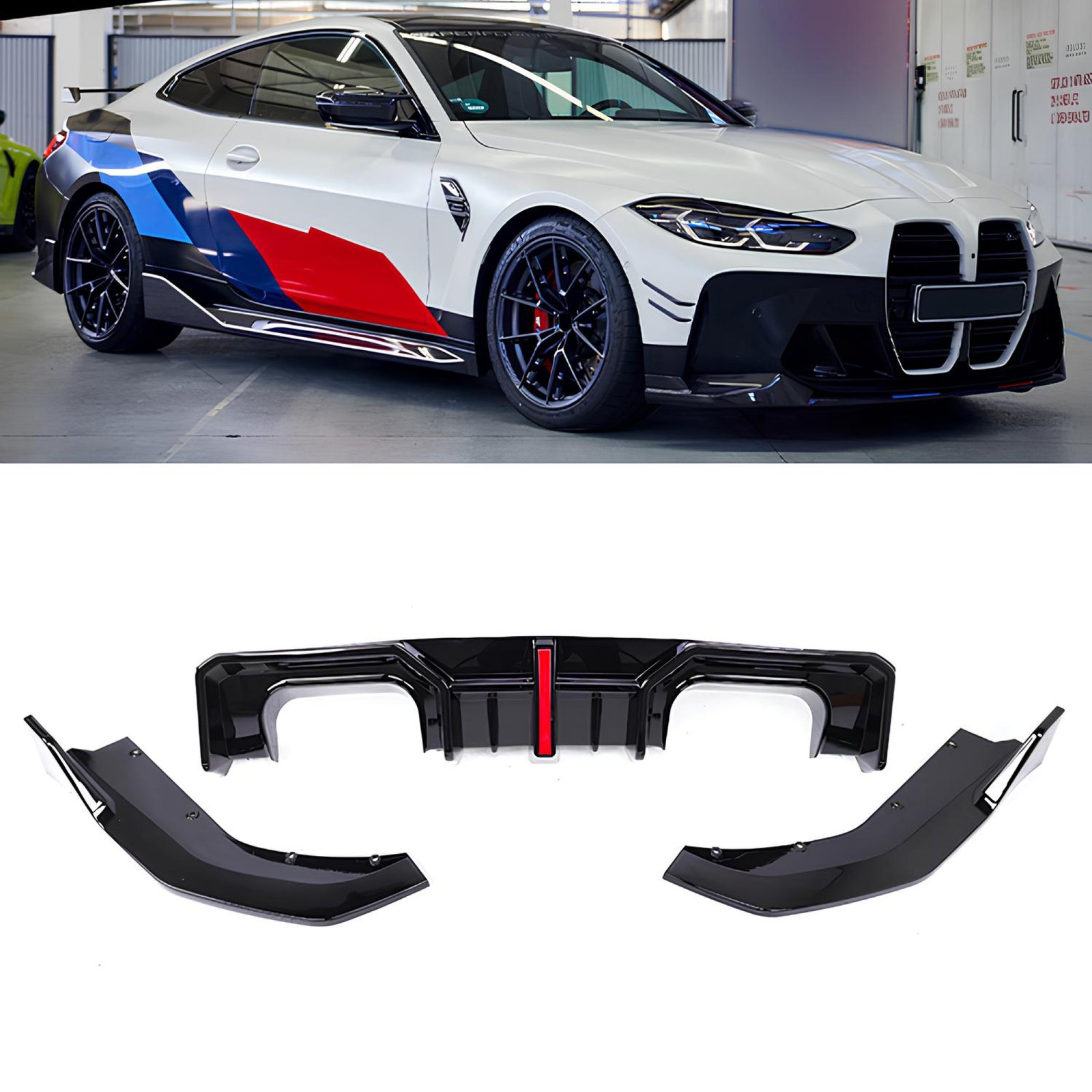 Dyfuzor Tylny BMW G80 M3 AD Style z LED (2021+) Czarny Połysk ABS - obrazek 1