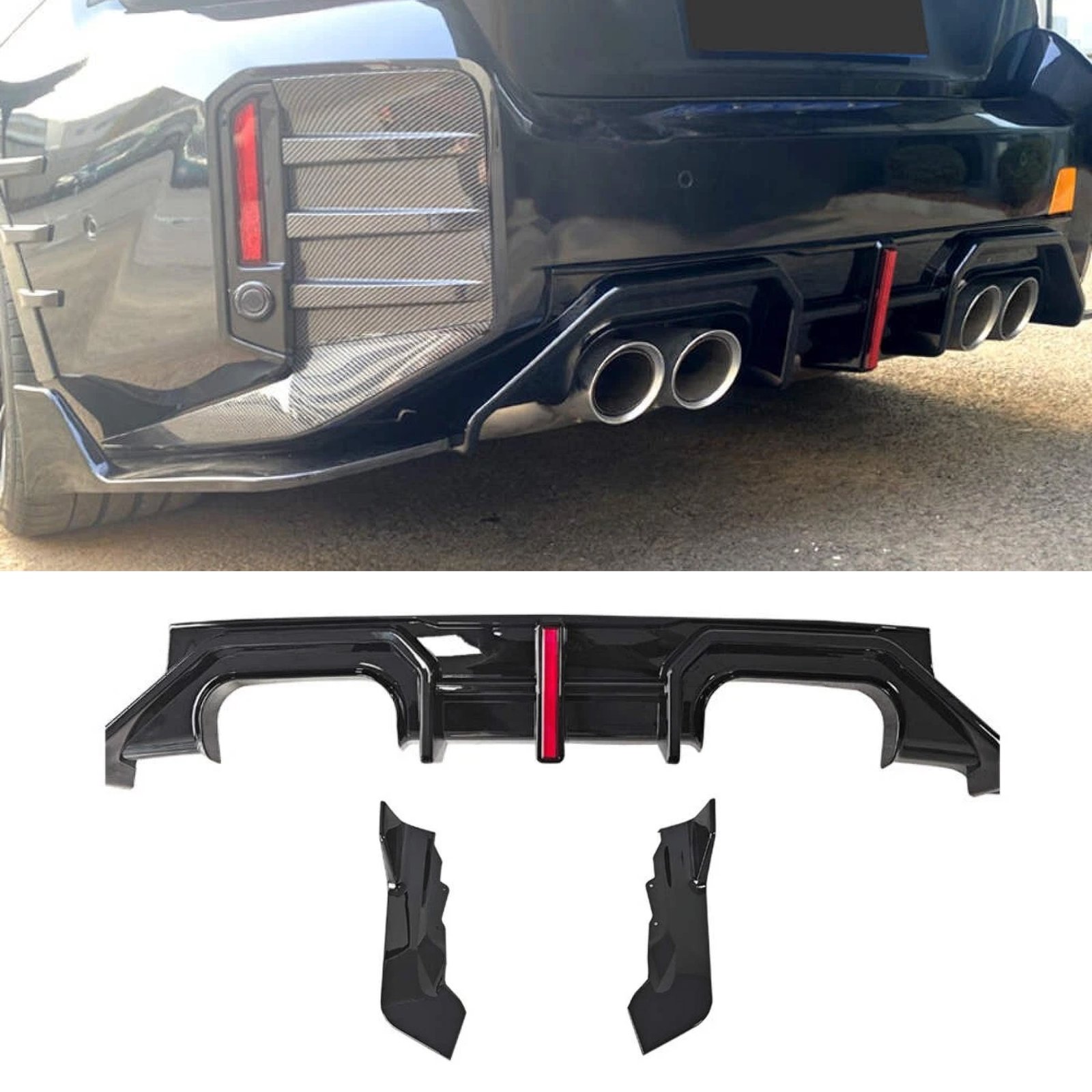 Dyfuzor Spoiler Tył z LED BMW M2 G87 AD Style 2022+ Czarny Połysk - obrazek 1