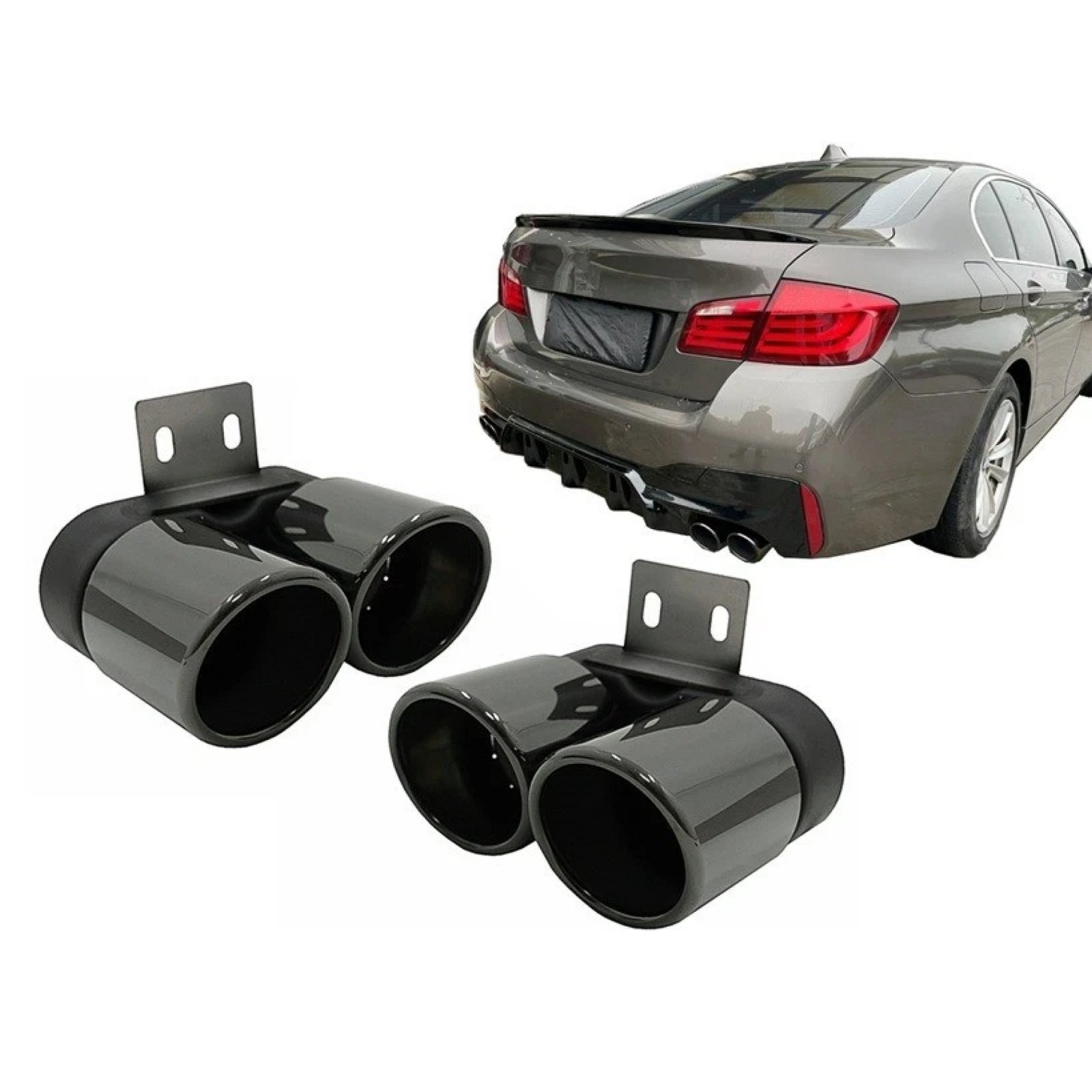 Końcówki Wydechu BMW 5 / 6 F10 F11 F12 F13 F06 M5 M6 Style – Quad – Czarny - obrazek 3